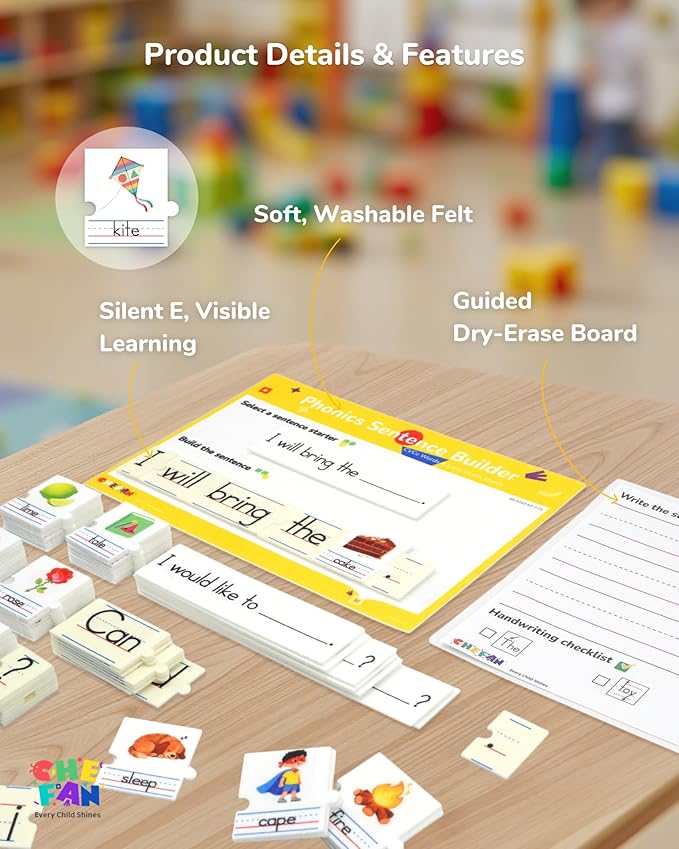 Phonics Sentence Builder for Kids – CVCE & Long Vowel Word Games, Silent E Phonics Reading & Writing Activity, Kindergarten & Preschool Classroom Must Haves