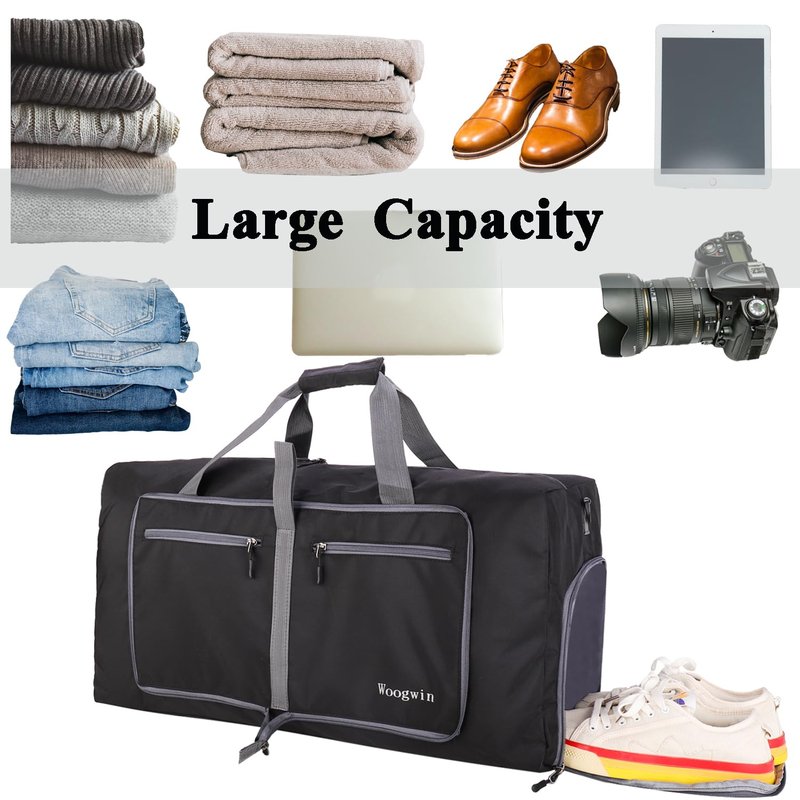 Woogwin Travel Duffel Bag Large Foldable Waterproof Overnight Bag for Beach Swim Bags Pool Sports Gym (60L SnowBlack)