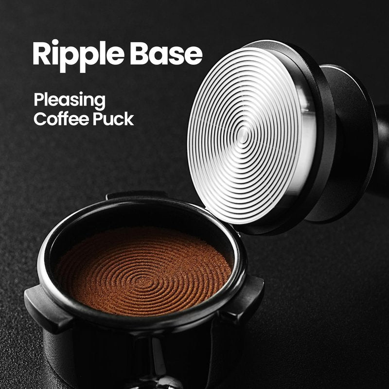 MHW-3BOMBER 54mm Espresso Tamper, Double Spring Loaded Tamper, Self Leveling without Tilting, 53mm Coffee Tamper with Wood Cover, 53.35mm Ripple Base, T7127