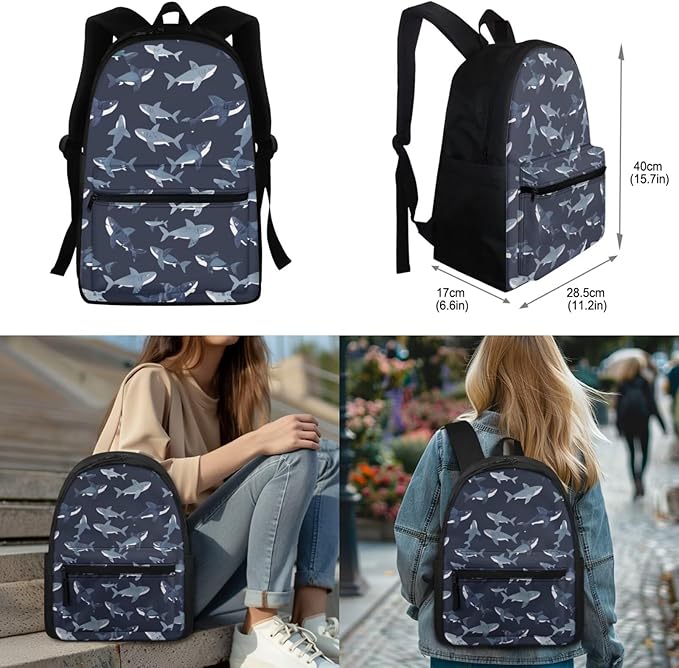 Shark Backpack for School Girls Boys Bookbag with Lunch Bag Pencil Case Water Bottle Pouch Kids School Bags Preschool Elementary Schoolbag 4pcs/set Travel Daypack
