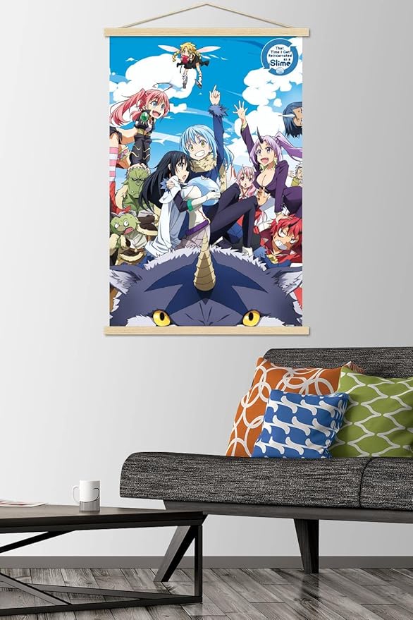 Trends International That Time I Got Reincarnated As A Slime - Group Wall Poster, 22.375" x 34", Print and Beechwood Hanger Bundle