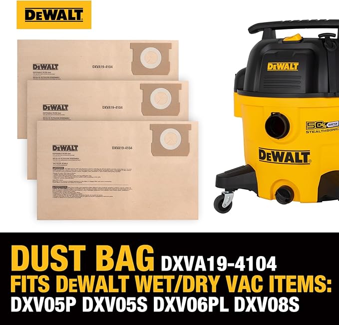 DEWALT DXVA19-4104 Dust Filter Bags, High Efficiency Replacement Bags