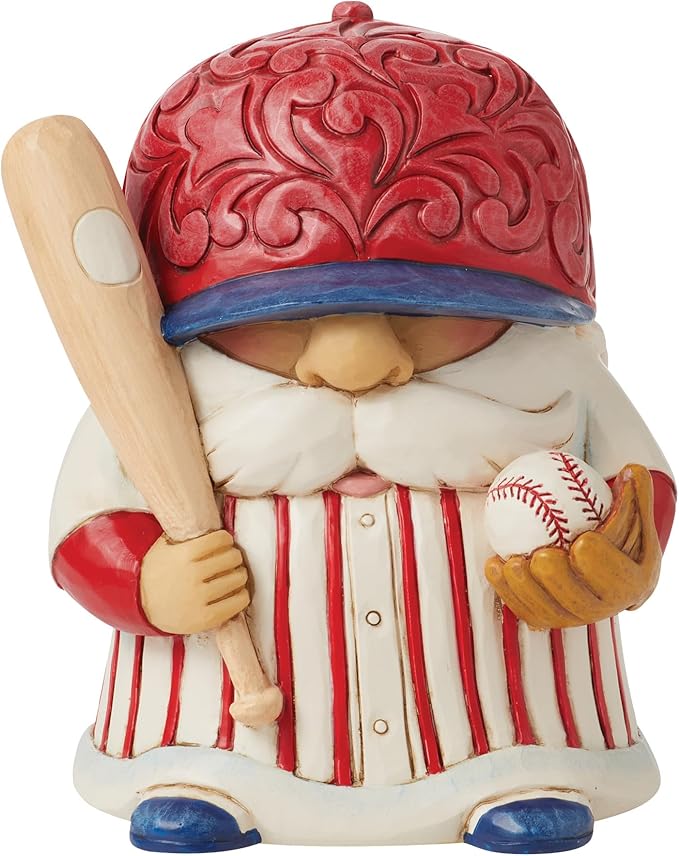 Enesco Jim Shore Heartwood Creek Athletes Baseball Player Batter Up Gnome Mini Figurine- Resin Hand Painted Crafted Collectible Decorative Figurines Home Decor Sculpture Shelf Statue Gift, 4 Inch