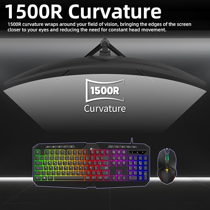 49 Inch Curved Ultrawide Gaming Monitor 5K, DFHD(5210x1440P), 165Hz, HDR10 1500R, 32:9, AMD FreeSync, 125% sRGB, Computer Monitor, Built-in Speakers, HDMI/DP VESA100*100mm Black