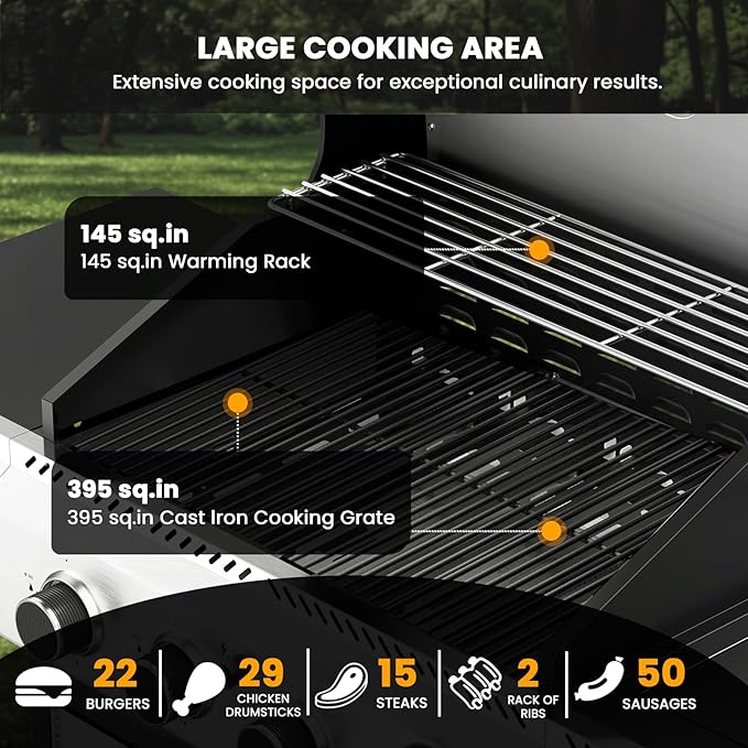 Electactic 4-Burner Gas Grill with Side Burner,Stainless Steel Propane Grill with Porcelain-Enameled Grills,Built-In Thermometer,42000BTU BBQ Grill for Outdoor Cooking and Patio Barbecues