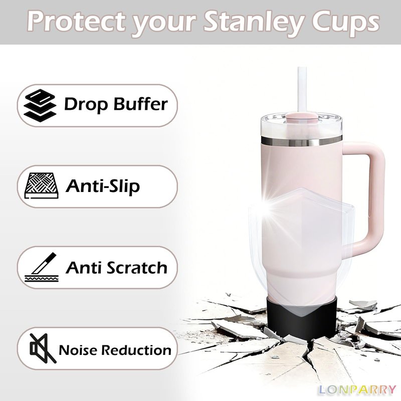 LONPARRY 2-Pack Silicone Boot for Stanley Cup 30oz & 40oz, Anti-Slip & Noise Reducing Bottom Protector for Quencher H2.0 & IceFlow 20/30oz, BPA-Free, Essential Accessories for Car, Office & Trave