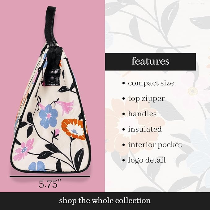 kate spade new york Portable Soft Cooler Lunch Bag, Thermal Tote with Insulated Interior Lining and Storage Pocket, Lunch Tote for Women, Floral Garden