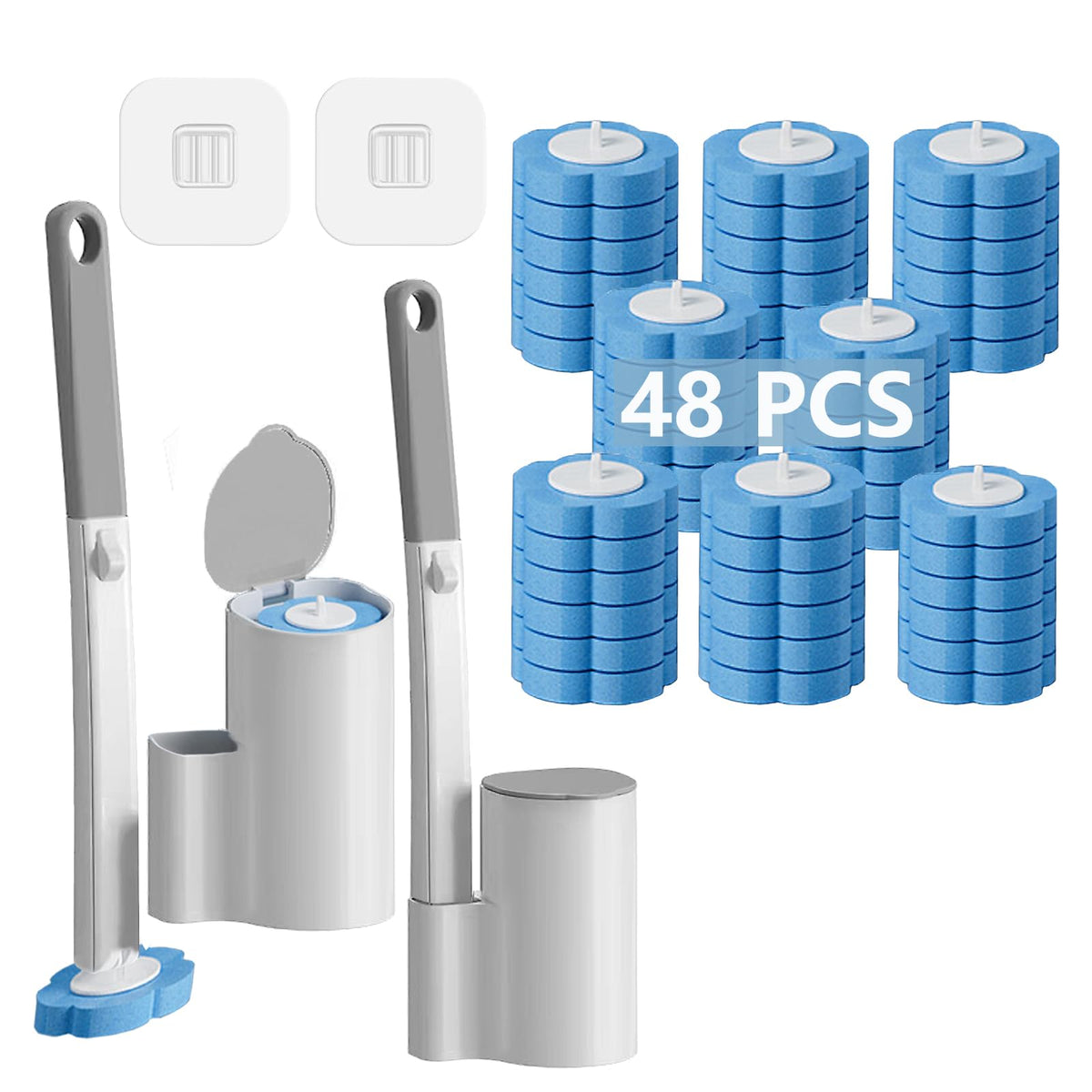 Ucaimao 2 Pack Disposable Toilet Brush and Holder Set,Extended Handle with 48 Cleaner Refills Toilet Brush for Toilet Bowl Cleaners,Bathroom Cleaning, Bathtub - Blue (Ocean Fresh Scent)