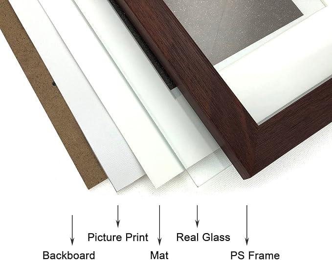 5x7 Walnut Picture Frame Set of 3 with Real Glass for Pictures 4x6 with Mat or 5x7 Without Mat, Wall or Tabletop Gallery Photo Frames