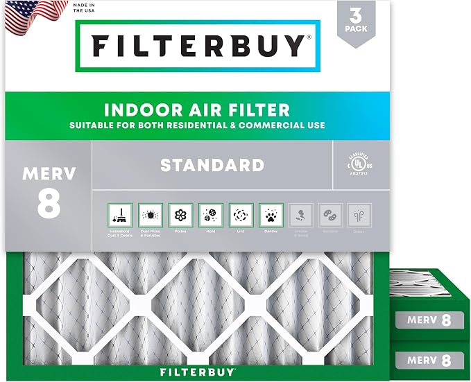 Filterbuy 18x18x2 Air Filter MERV 8 Essential Dust & Allergy Defense,