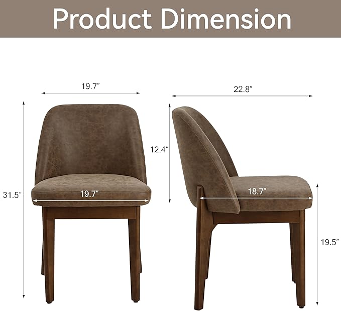 VKNOW Modern Dining Chairs Set of 6, Faux Leather Kitchen Chairs with Wood Legs, Upholstered Side Chair for Kitchen Dining Room, Dark Brown