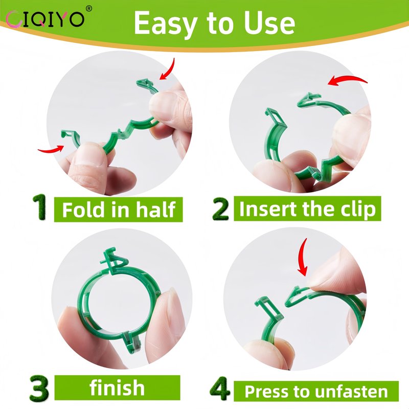 CIQIYO® 100 Pcs Plant Support Clips,Plastic Clips for Securing Plants,Tomato Vine Clips,Plant Fixing Clips,Garden Clips for Climbing Plants,Grape and Vine Vegetables (100, Green)