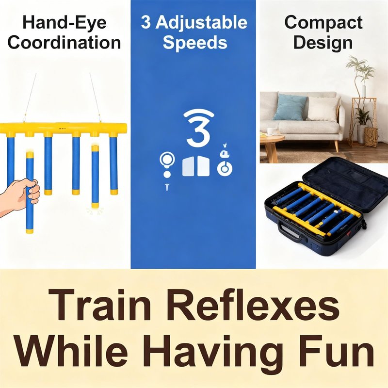 FOLENZU Reflex Sticks, Reflex Game, Drop Stick Game, Reaction Time Training, 3-Speed Reflective Drop Stick Games for Home, Office & Team Activities