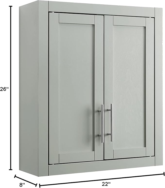 Crosley Furniture Savannah Wall Mounted Bathroom Storage Medicine Cabinet with Shelves, Gray