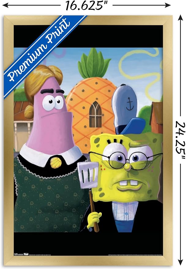 Trends International Nickelodeon Spongebob - American Gothic Wall Poster, 14.725" x 22.375", Gold Framed Version