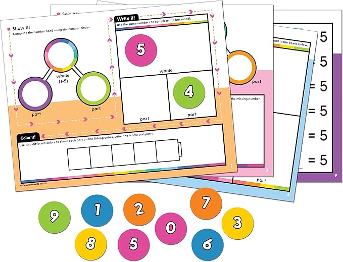 Carson Dellosa Edu-Clings Silicone 21-Piece Dry Erase Number Bonds, Kindergarten & Grade 1 Manipulatives, Math Dry-Erase Mats and 0-9 Math Manipulatives for Addition and Subtraction