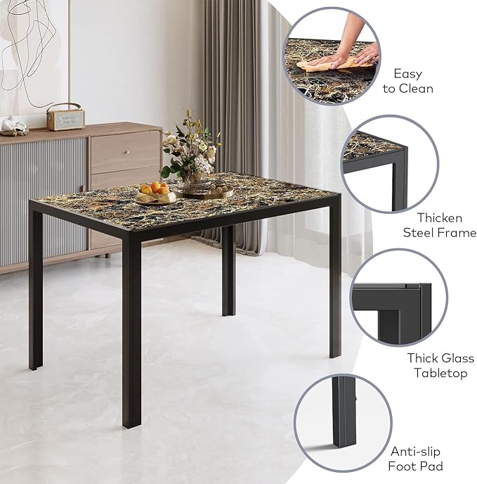 Gizoon Glass Dining Table Sets for 6, 7 Piece Kitchen Table and Chairs Set for 6 Person, PU Leather Modern Dining Room Sets for Home, Kitchen, Living Room