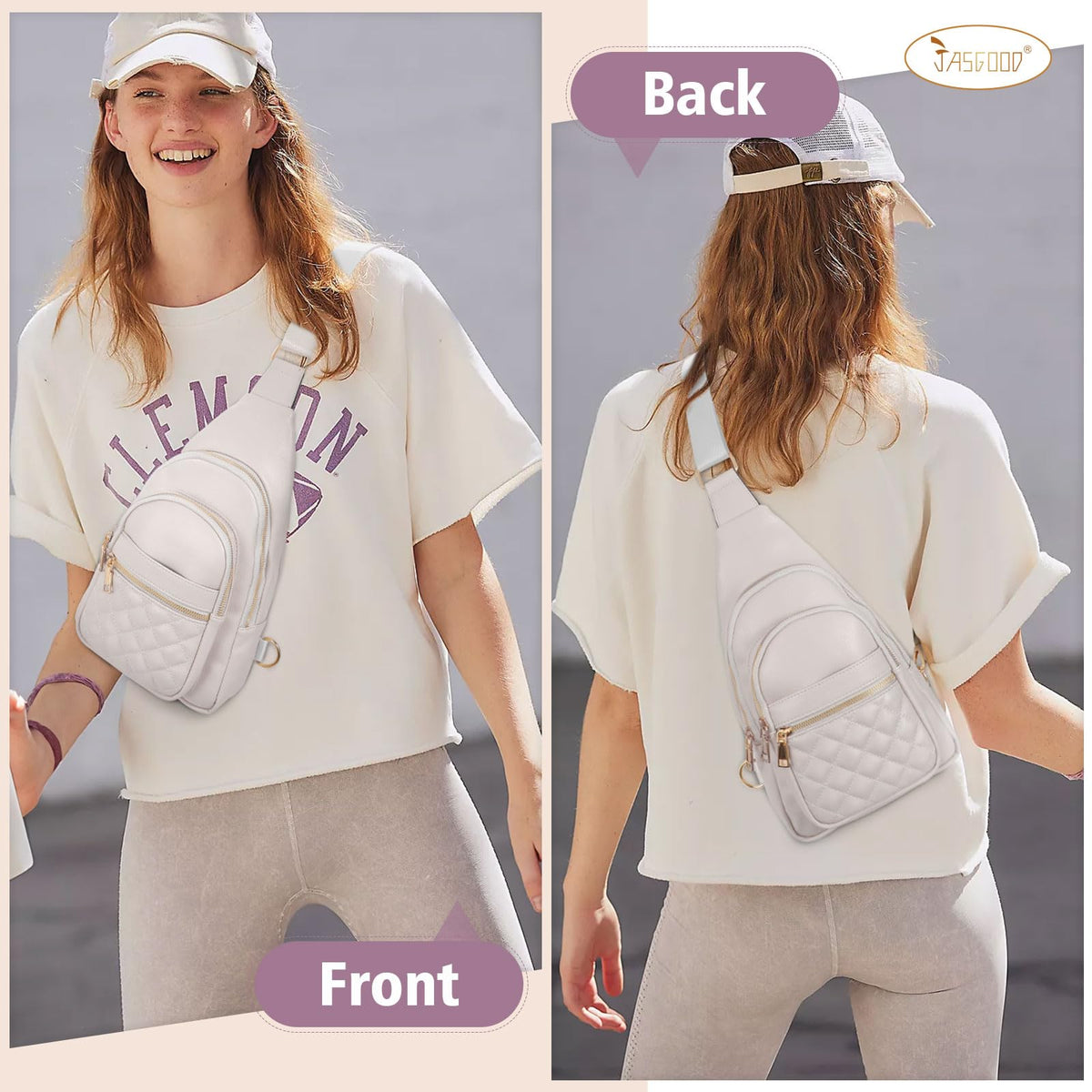 JASGOOD Sling Bag for Women Crossbody Leather Anti-theft Fanny Packs Chest Bag Sling Backpack for Fashion Travel,Light Gray