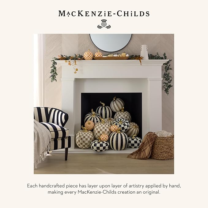 MACKENZIE-CHILDS Small Pumpkin, Resin Halloween Home Decor, Orange-and-White Orange Check