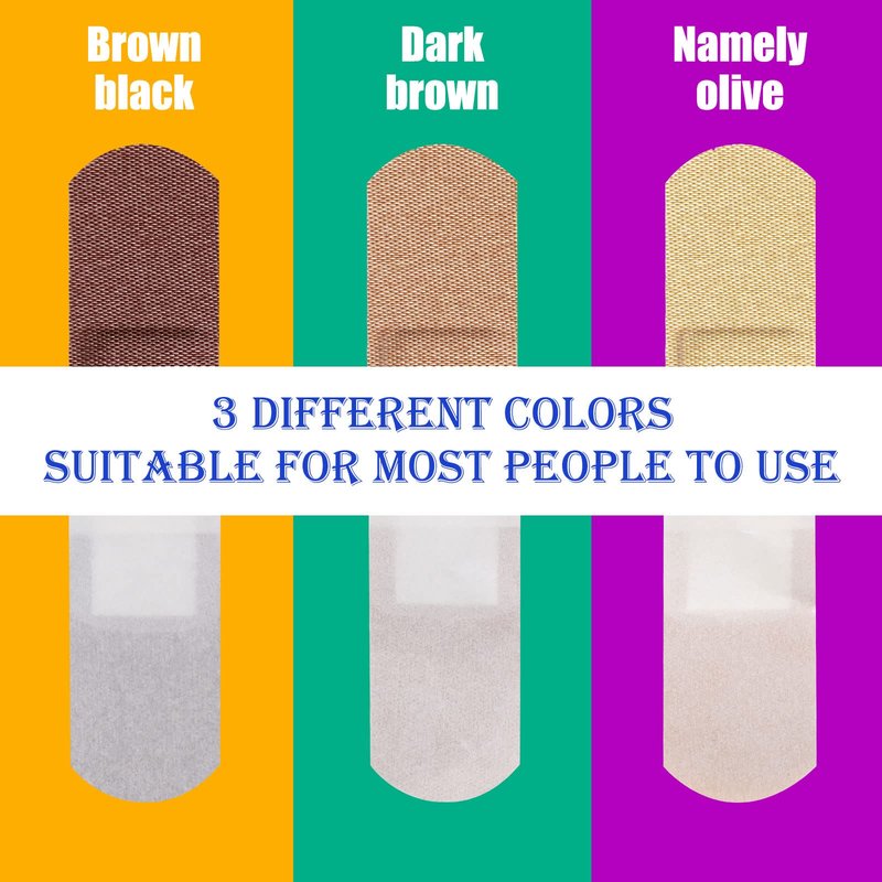 Yinder 300 Pcs Skin Tone Bandages Shade Flexible Fabric Adhesive Bandages Pack for First Aid Protect Cuts Scrapes Scratches, 2 Sizes(Colorful)