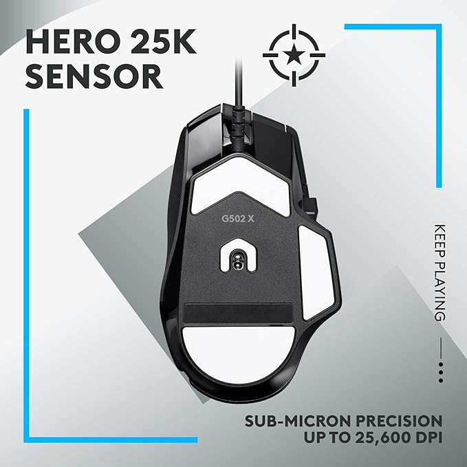 Logitech G502 X Wired Gaming Mouse - LIGHTFORCE Hybrid Optical-Mechanical Primary switches, Hero 25K Gaming Sensor, Compatible with PC - macOS/Windows - Black