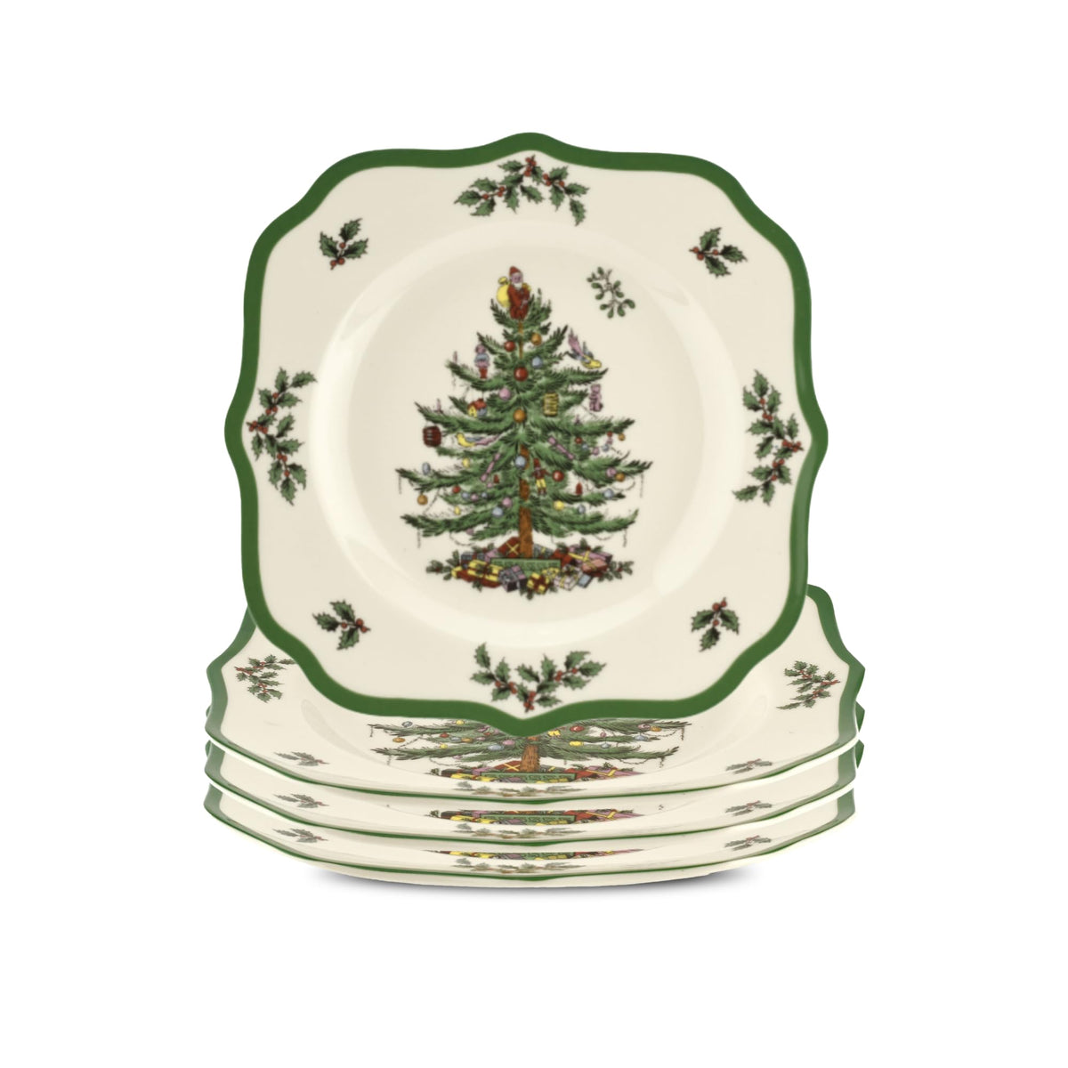Spode Christmas Tree Scalloped Salad Plates - Set of 4
