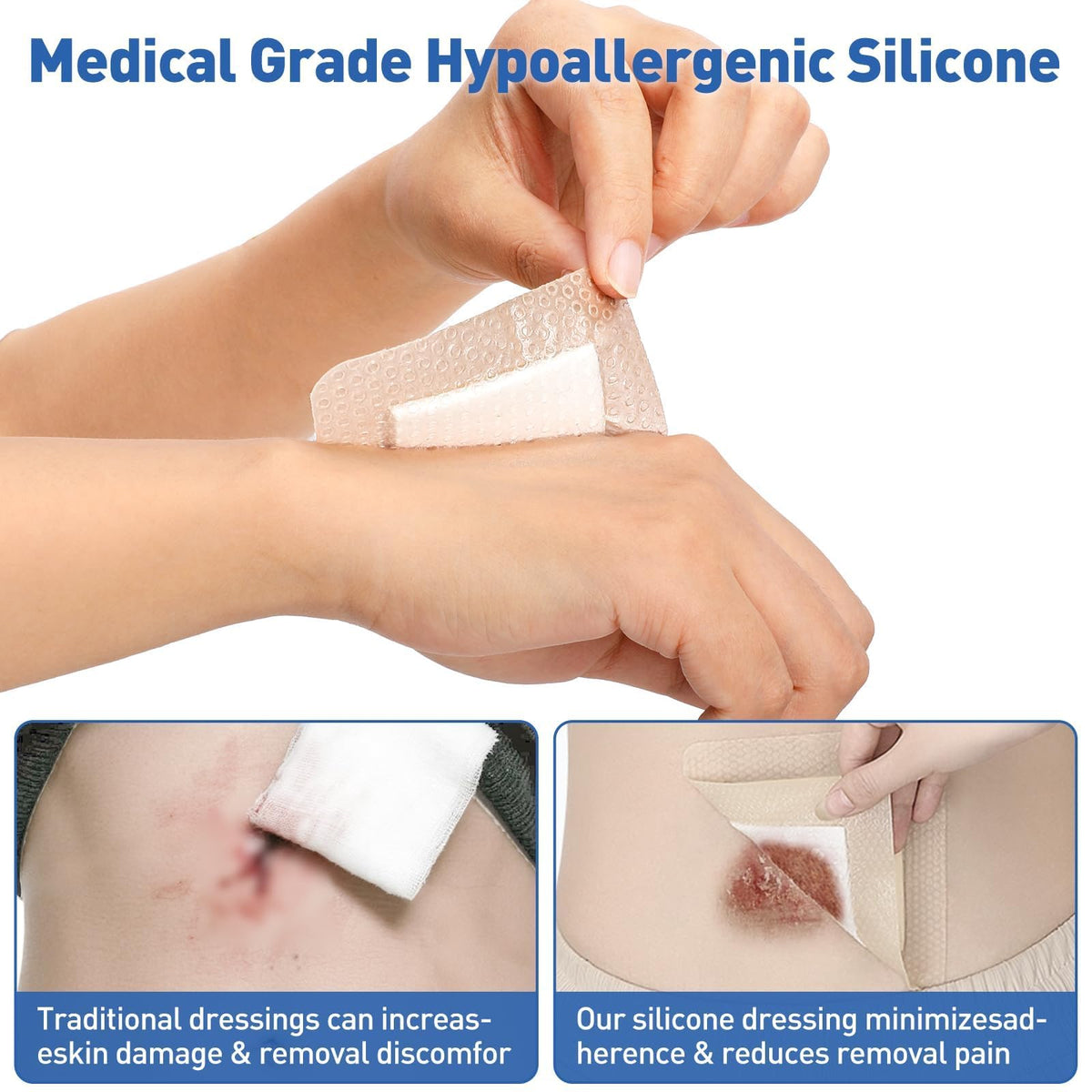 AZEN 36 Pack Silicone Foam Dressing, 3.2" X 4" Waterproof Silicone Bandages with Border Adhesive, Large Bandages for Wounds, Self Adhesive Wound Care and Dressings