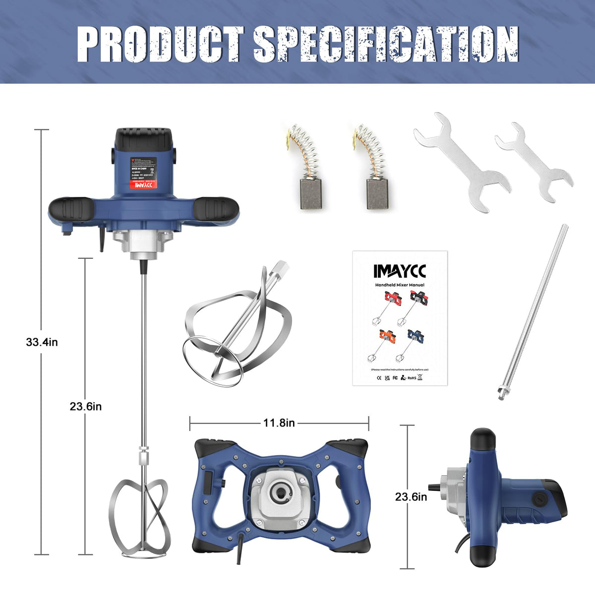 IMAYCC Handheld Cement Mixer, Portable Concrete Mixer,110V 6 Speed Mixing Drill, 2100W Drill Mixer for mud,Motar,Paint, Grout, Plaster,Thinset etc.