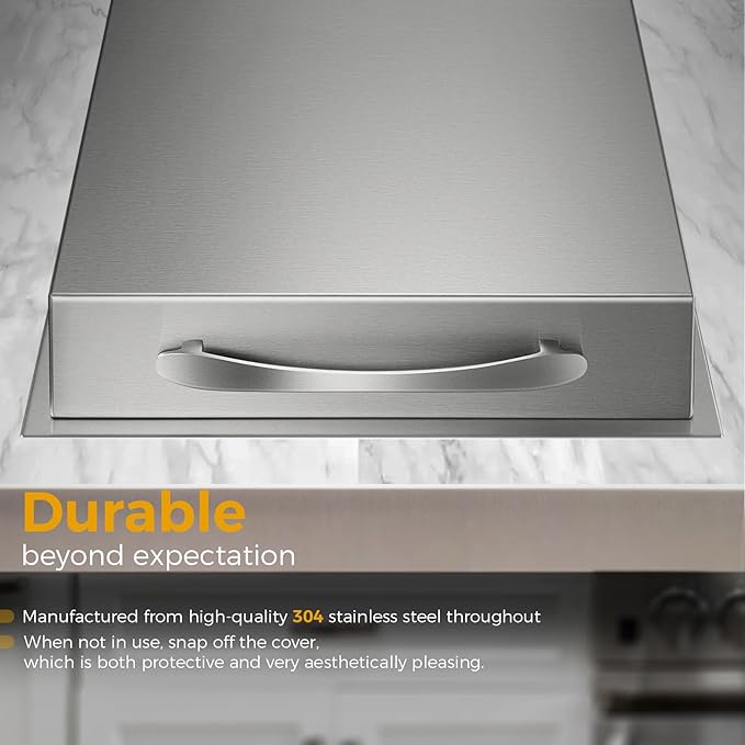 VEPURLT Outdoor Grill Drop-in Gas Single Side Grill Burner, 304 Stainless Steel, Natural Gas Built-in Side Burner