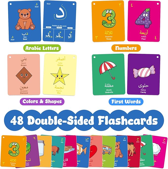 Arabic Alphabet Flash Cards, Learn Arabic Letters for Beginners Adult, Kids, Toddlers, Set of Letter, Sight Word, Color, Shape and Number Flashcard, Preschool Educational Learning Activities