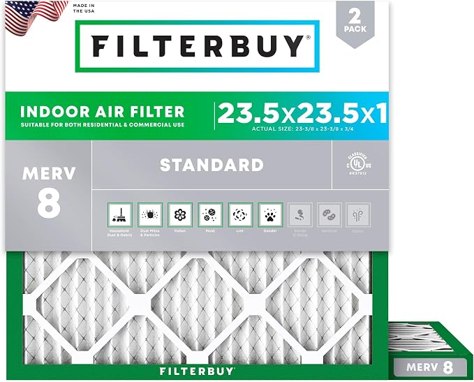 Filterbuy 23.5x23.5x1 Air Filter MERV 8 Essential Dust & Allergy Defense