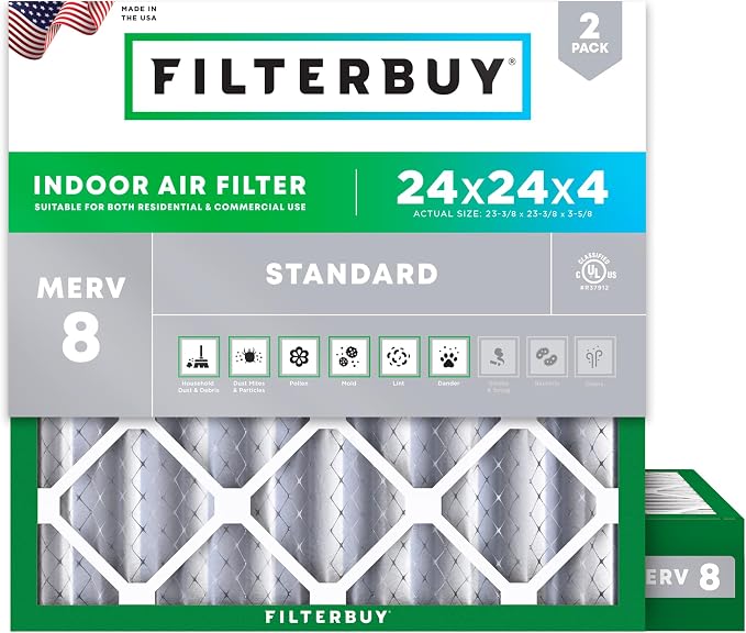 Filterbuy 24x24x4 Air Filter MERV 8 Essential Dust & Allergy Defense,