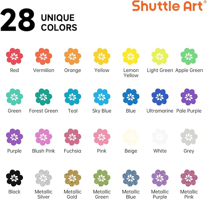 Shuttle Art 28 Colors Brush & Dot Tip Acrylic Paint Markers