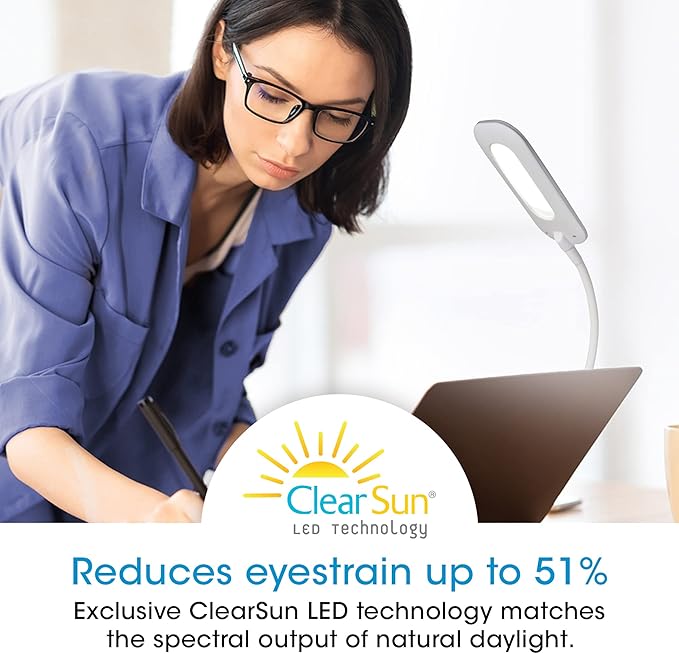 OttLite Flexible LED Clip Lamp with ClearSun LED Technology - Soft Touch Clip Light is Dimmable & Flexible - Travel-Friendly Reading Lamp for Crafting, Sewing, Desks, Tables, & Bookshelves