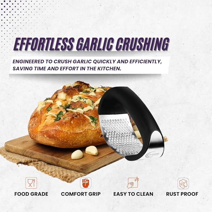 Silverdome Garlic Press Rocker Set- Premium Garlic Crusher- Innovative & Fast Garlic mincer- Peeler and Scraper Included- Comfortable Grip