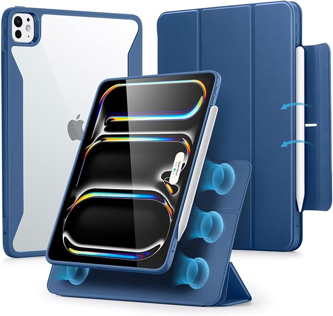 ESR for iPad Pro 13 Inch Case (M5/M4) 2025/2024, Removable Magnetic Cover, Vertical Stand, Fully Supports Pencil Pro and Pencil(USB-C), Rebound 360 Series, Dark Blue