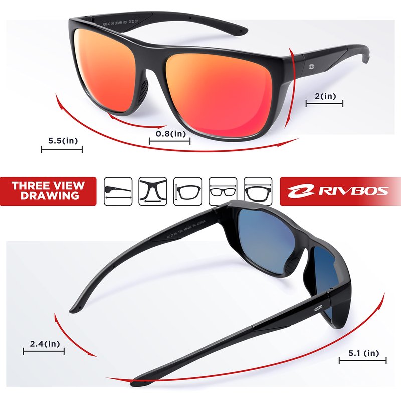 RIVBOS Womens Sunglasses Polarized TR90 Unbreakable Frame Sports Driving Fishing Cycling RB862-Black Ice Red Lens