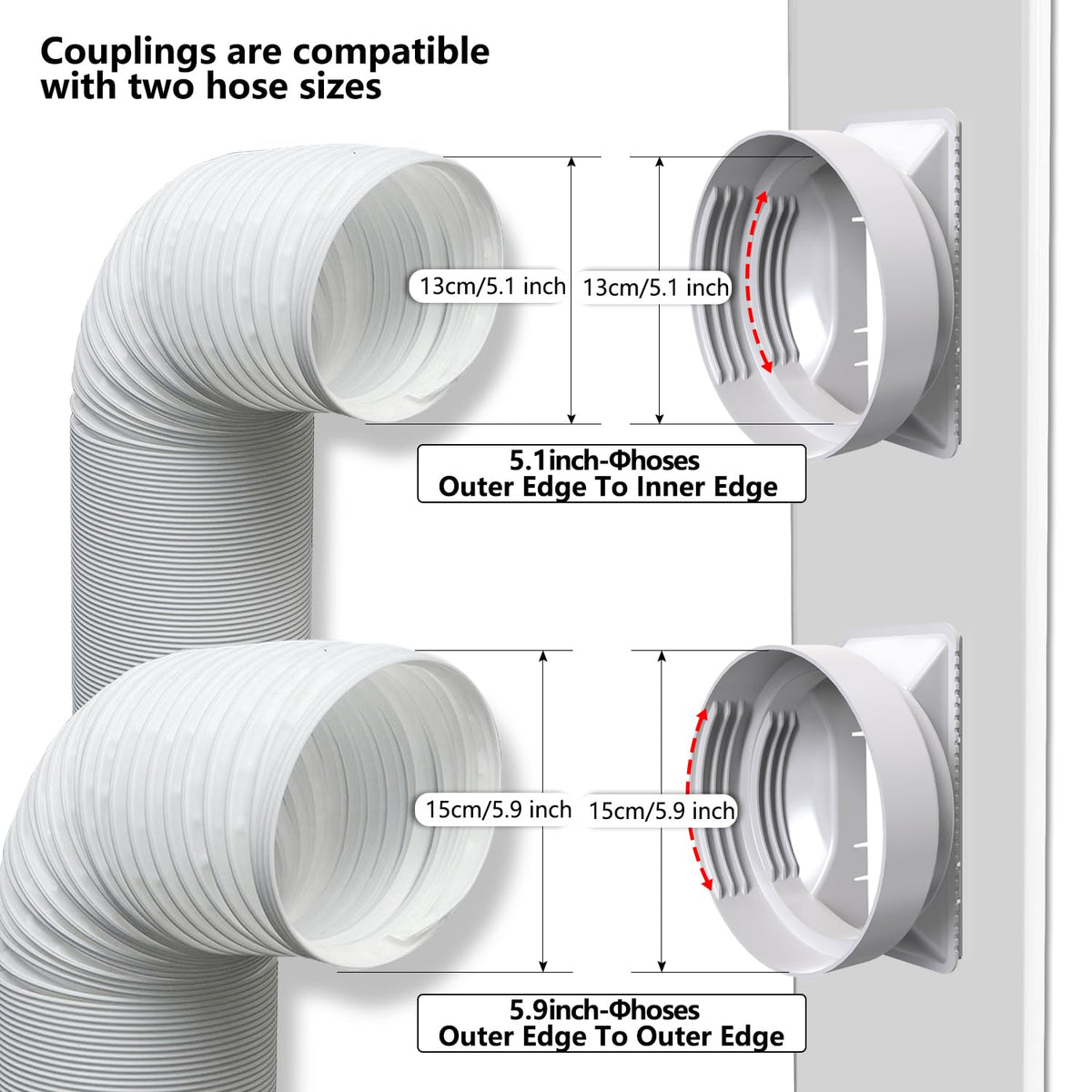 Gulrear Max 95"Sliding Door Air Conditioner Vent Kit with Screen net & 2 weather strippings Energy Saving Airtight Universal 5.0/5.9 Inch AC Hose Coupler Portable AC Balcony Door Plates kit