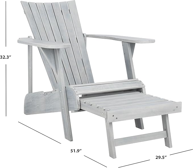 SAFAVIEH Outdoor Collection Merlin Ash Grey Adirondack Chair with Retractable Footrest