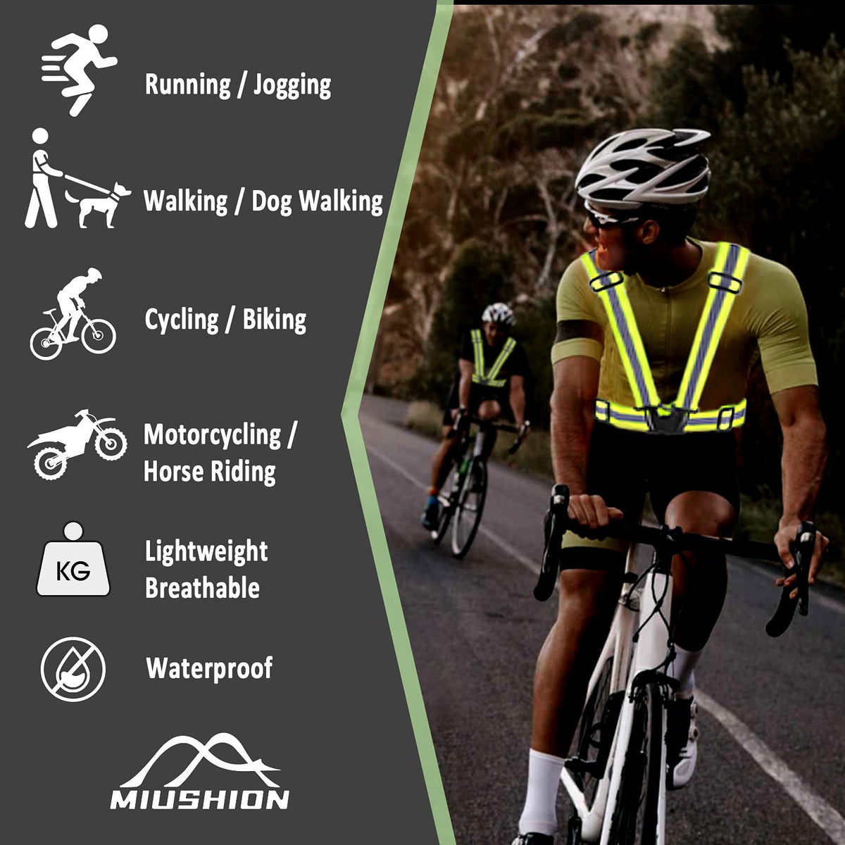 Miushion Reflective Vest - 10 Pack Running Vest Reflector for Night Running, Biking, Walking, Reflective Running Vest with Safety Straps, High Visibility Reflector (Green)