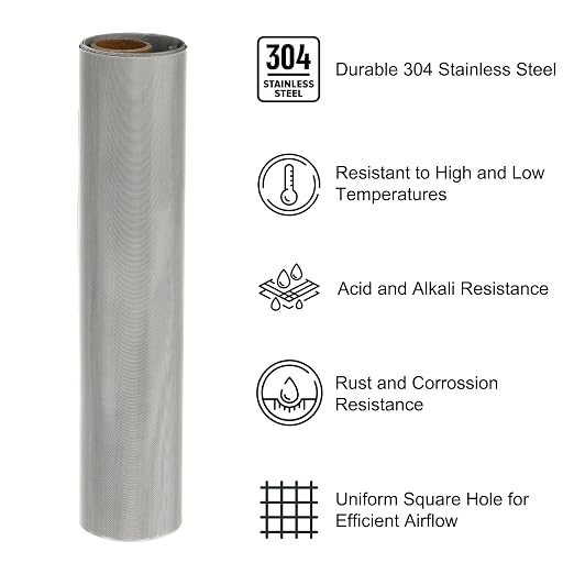 PATIKIL 40" L x 10" W Woven Wire Mesh, 100 Mesh 304 Stainless Steel Air Vent