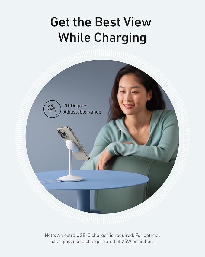 Anker MagGo iPhone 17 MagSafe Charger Compatible Stand, 15W Fast Magnetic Wireless Charging Station, Qi2 Certified 360° Wireless Charger, Magnetic Stand for iPhone 17/16/15/14/13 Series (No Adapter)