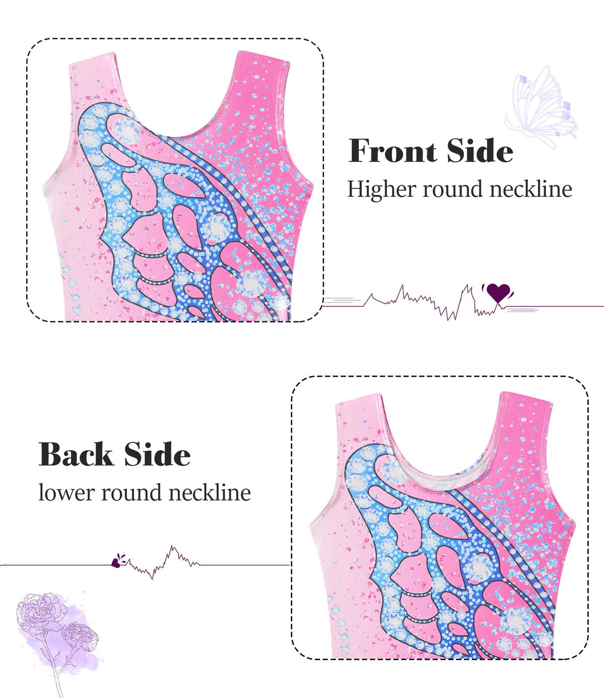 Vogseek Gymnastics Leotards for Girls 11 12 Years Pink Blue Butterflyss Tumbling Outfits with Hair Scrunchie Kids Sparkle Ballet Dance Biketards, Pink Blue
