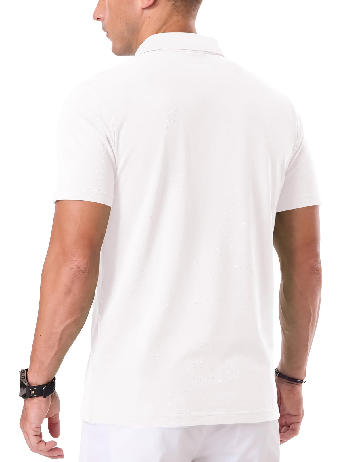 PEGENO Golf Shirts for Men Lightweight Moisture Wicking Short Sleeve Performance Dry Fit Active Mens Polo Shirts White L