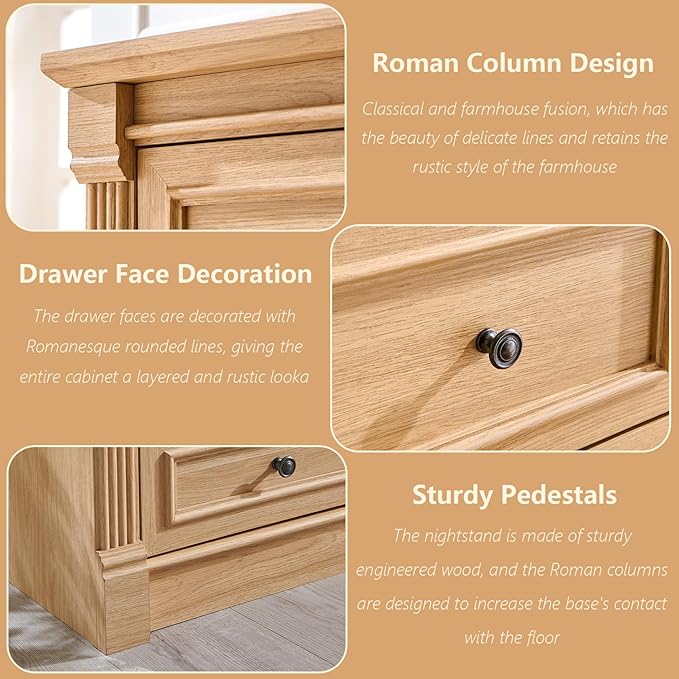 Farmhouse 7 Drawers Dresser for Bedroom, 57" Tall Large Dressers & Chests of Drawers w/Roman Column, Storage Dressers Organizer for Bedroom, Hallway, Living Room, Natrual