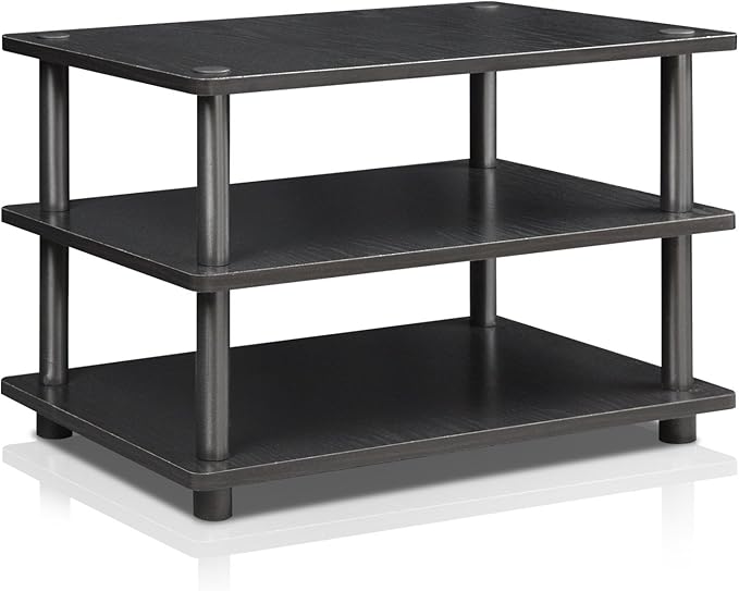 Furinno TURN-N-TUBE TV Stand, 3-Tier Corner Entertainment Center, Open Shelf Design TV Console for TV up to 25 Inch, Toolless Assembly, for Living Room, Bedroom, Blackwood