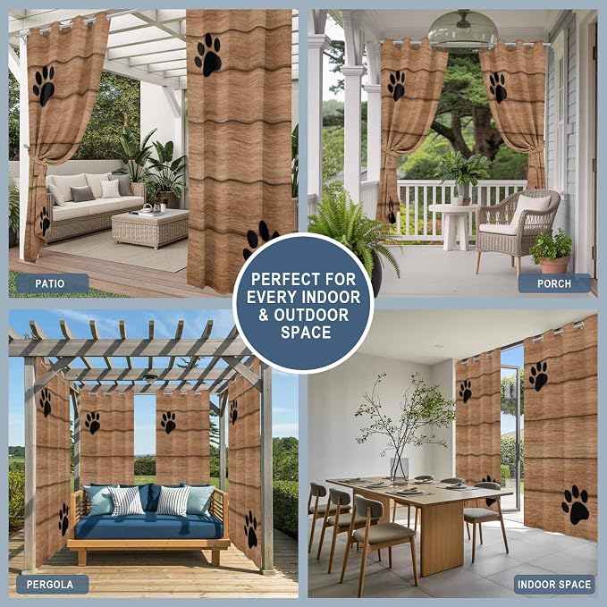 Wood Grain Outdoor Curtains for Patio Claws Animals Wooden Vintage Waterproof