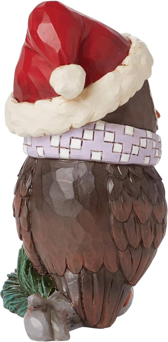 Enesco Jim Shore Heartwood Creek Owl with Santa Hat Miniature Figurine- Resin Hand Crafted Collectible Mini Figurines Christmas Home Decor Holiday Shelf Figure, 3.66 Inch, Multicolor