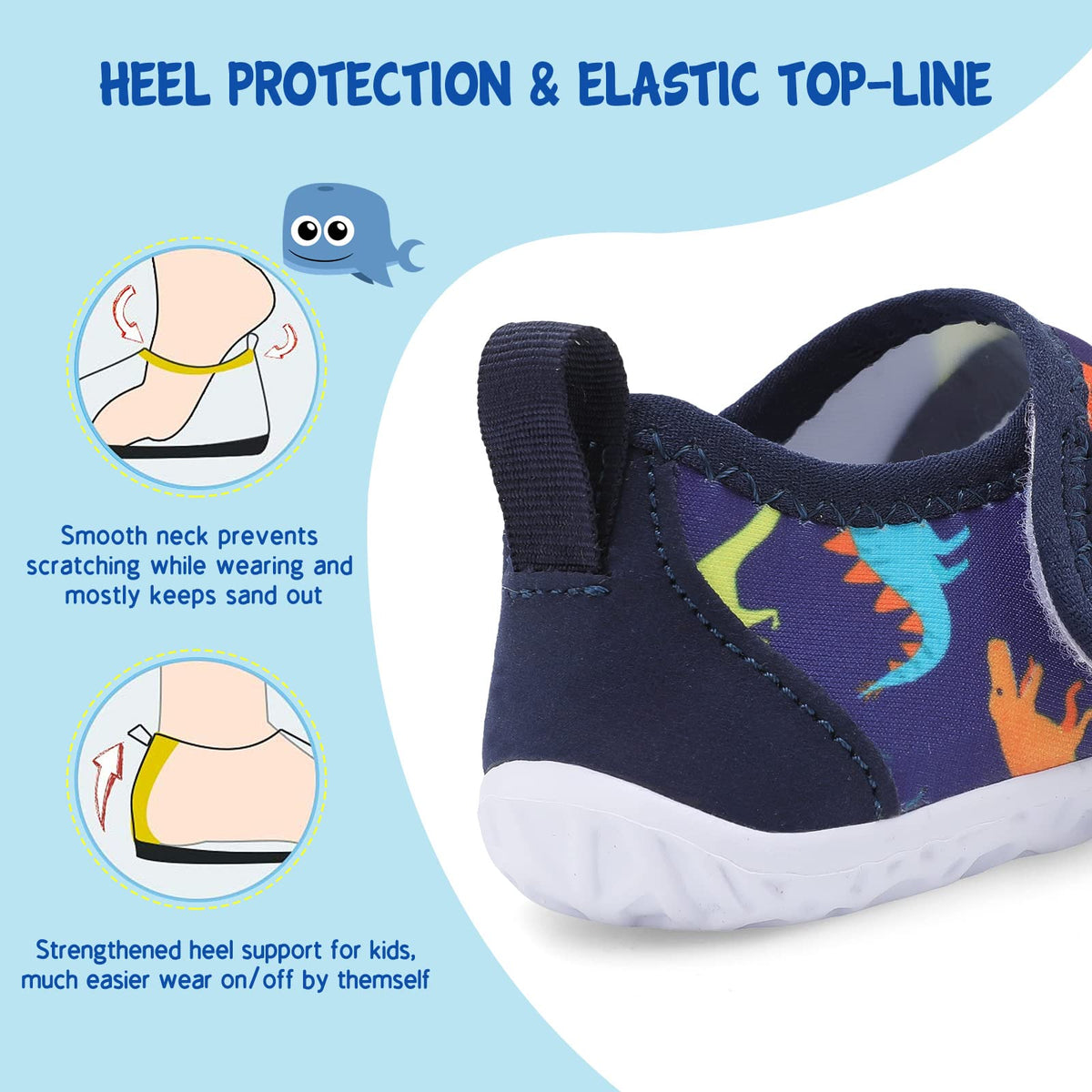 LeIsfIt Toddler Water Shoes Boys Girls Barefoot Aqua Socks Kids Breathable Quick-Dry Swim Shoes for Beach Pool Surf, Blue Dinosaur, 7 Toddler