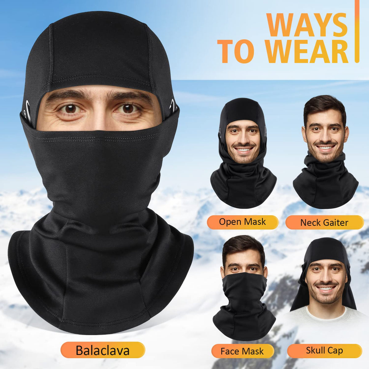 KGC Winter Balaclava for Men and Women, Windproof Ski Mask, Thermal Cold Weather, Winter Face Mask for Skiing, Bicycle Helmet, black, One Size
